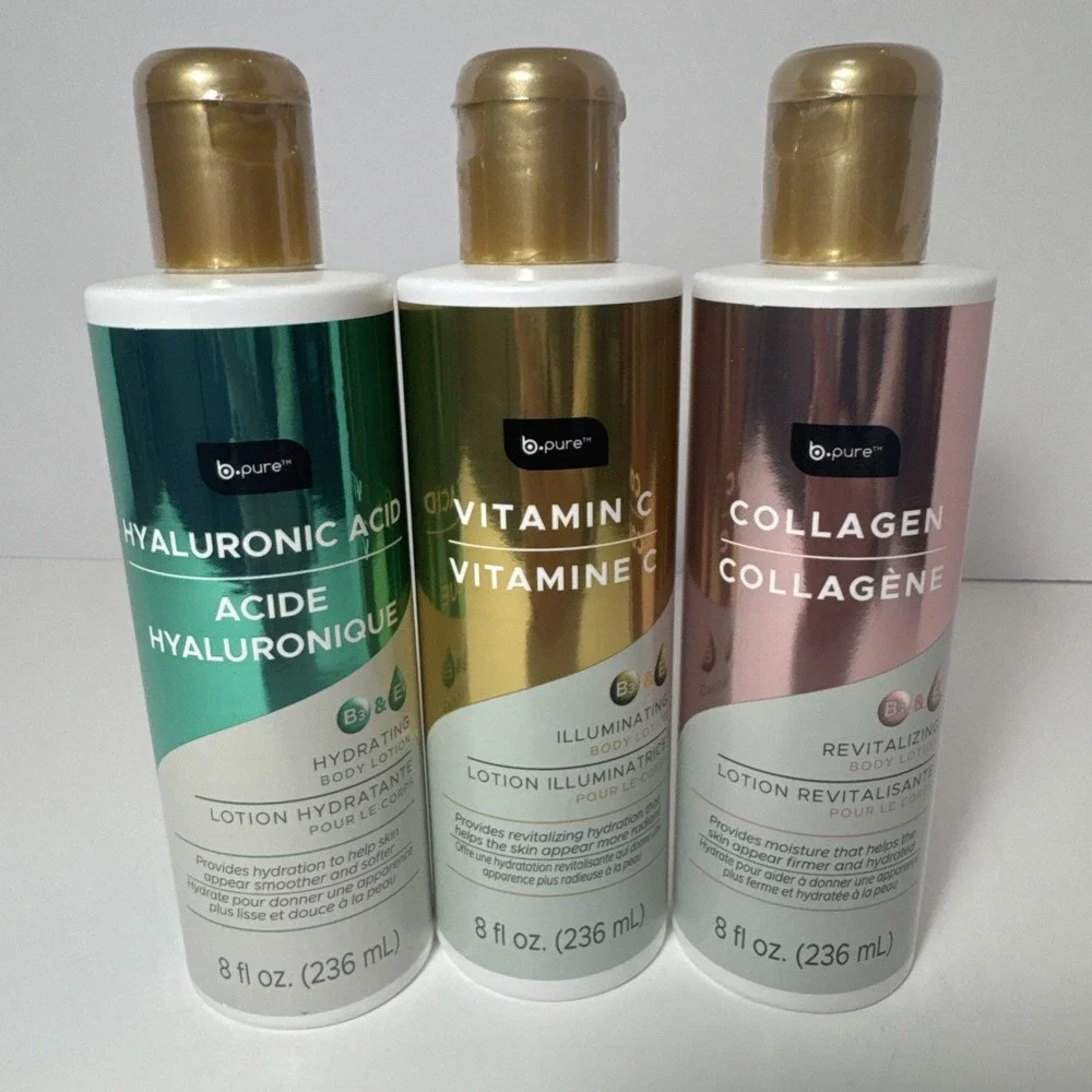 NEW 3 Pack Set B Pure Skin Care Body Lotion :COLLAGEN VITAMIN C  HYALURONIC ACID